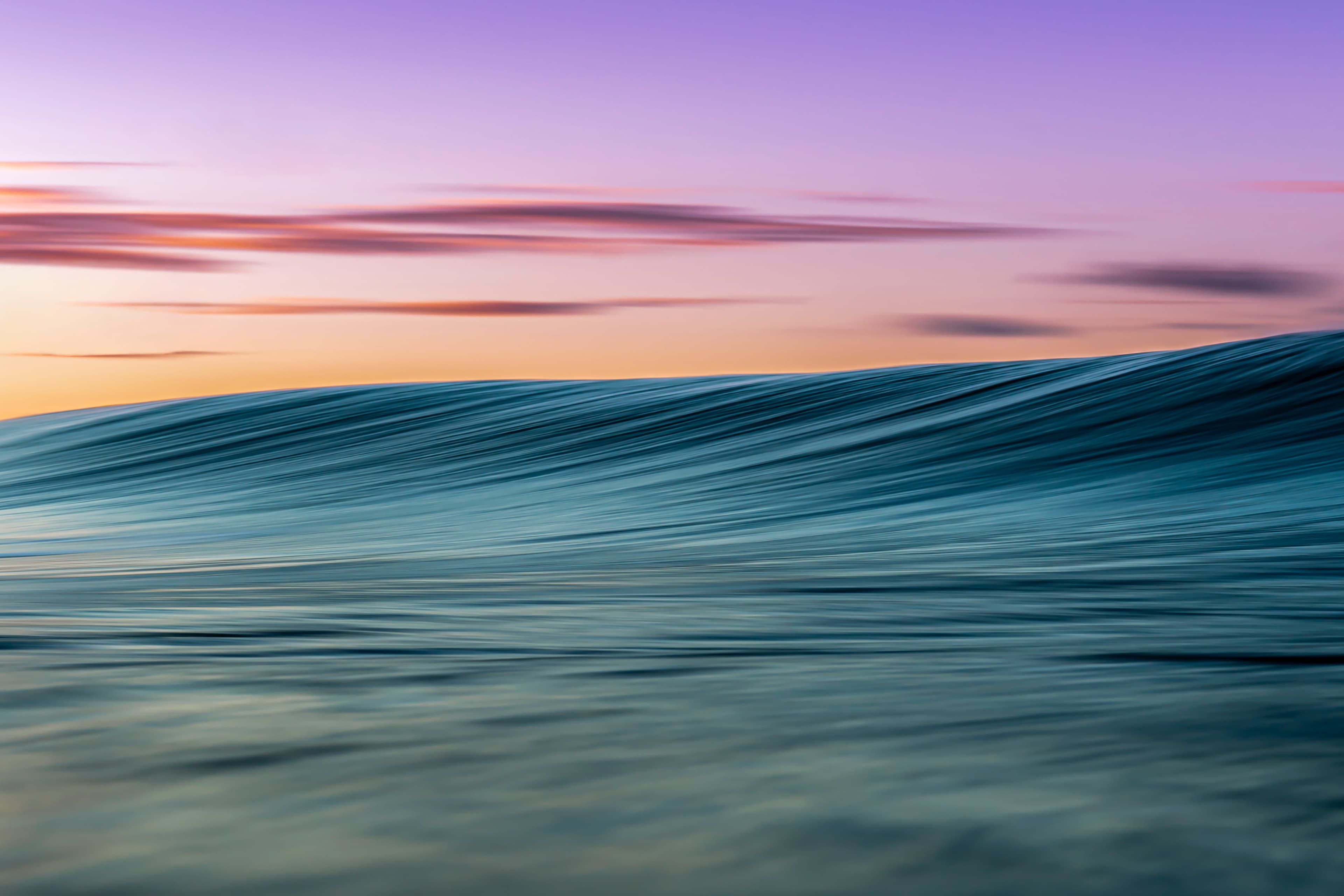 Abstract horizontal lines of pink sunset light on water — fine art photography print, Whangamata NZ.